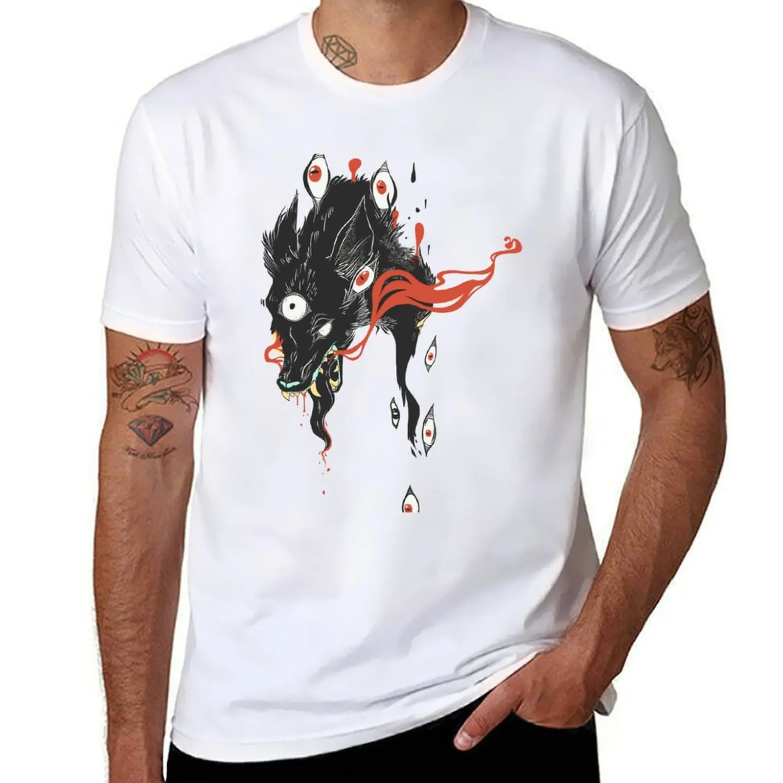 

Magical Wolf Third Eye Art T-Shirt anime tshirt t shirt for man 100 percent cotton T-Shirt