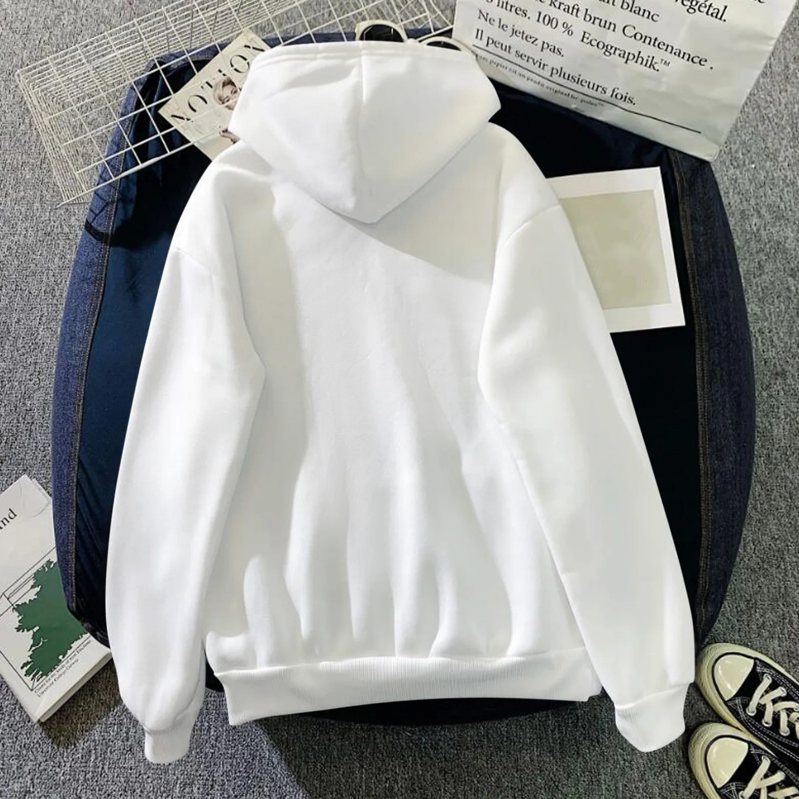 Oversize White Hoodies With Pocket Spring Fall Long Sleeve Pullovers Sweater y2k Letter Print Streetwear Clothes Sudaderas Mujer