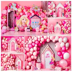 Girls Party Decoration Supplies Photography Backdrop Barbie Theme Birthday Photo Background Cake Table Decoration Banner Props