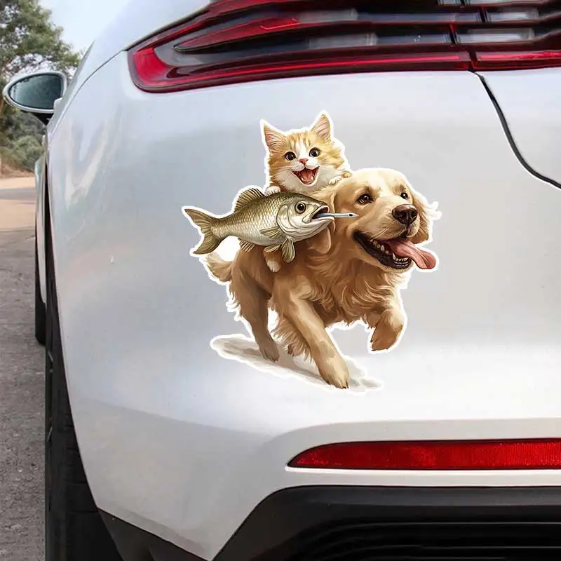 

Cute Cat Riding Dog Car Sticker Vinyl Decal Waterproof Rear Window Motorcycle Camper Bumper Truck Laptop Decoration SH1607