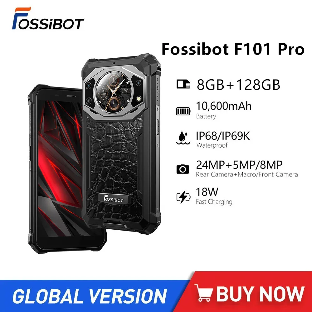 Fossibot F101 Pro สมาร์ทโฟนทนทาน OCTA core 8GB + 128GB 5.45inch HD Android 13โทรศัพท์มือถือ10600mAh 18W ชาร์จเร็ว NFC