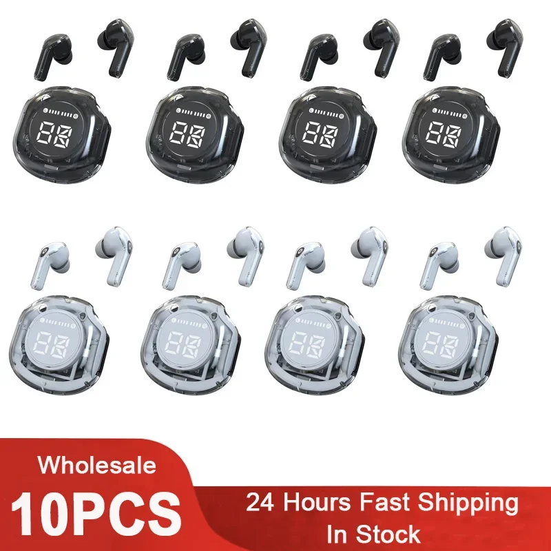 10PCS Air 39 Wireless Bluetooths Earphone Transparent HIFI Headphones LED Power Digital Display Stereo Sound Earbuds Wholesale