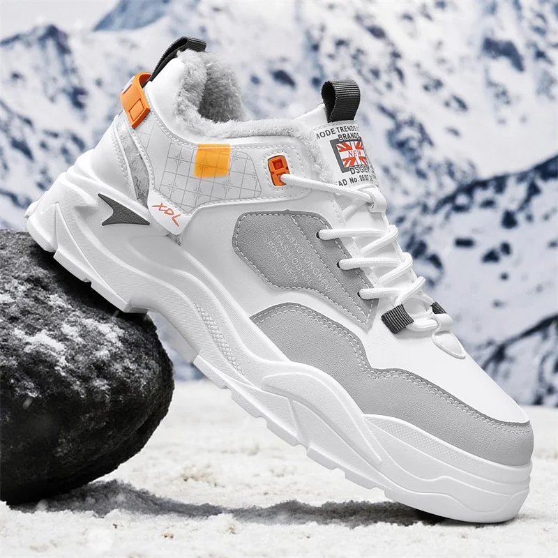 

Men's Fashion Casual Fleece-lined Sneakers, Full Leather Texture with Thick Sole Design, Trendy Versatile Slip-on Shoes, Comfort