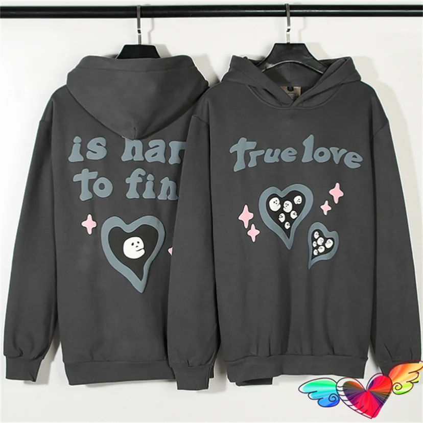 

2023 Broken Planet True Love Hoodie Men Women Vintage Grey Heart Logo Hoodie Foam Print Star Pullovers Fleece BPM Sweatshirts