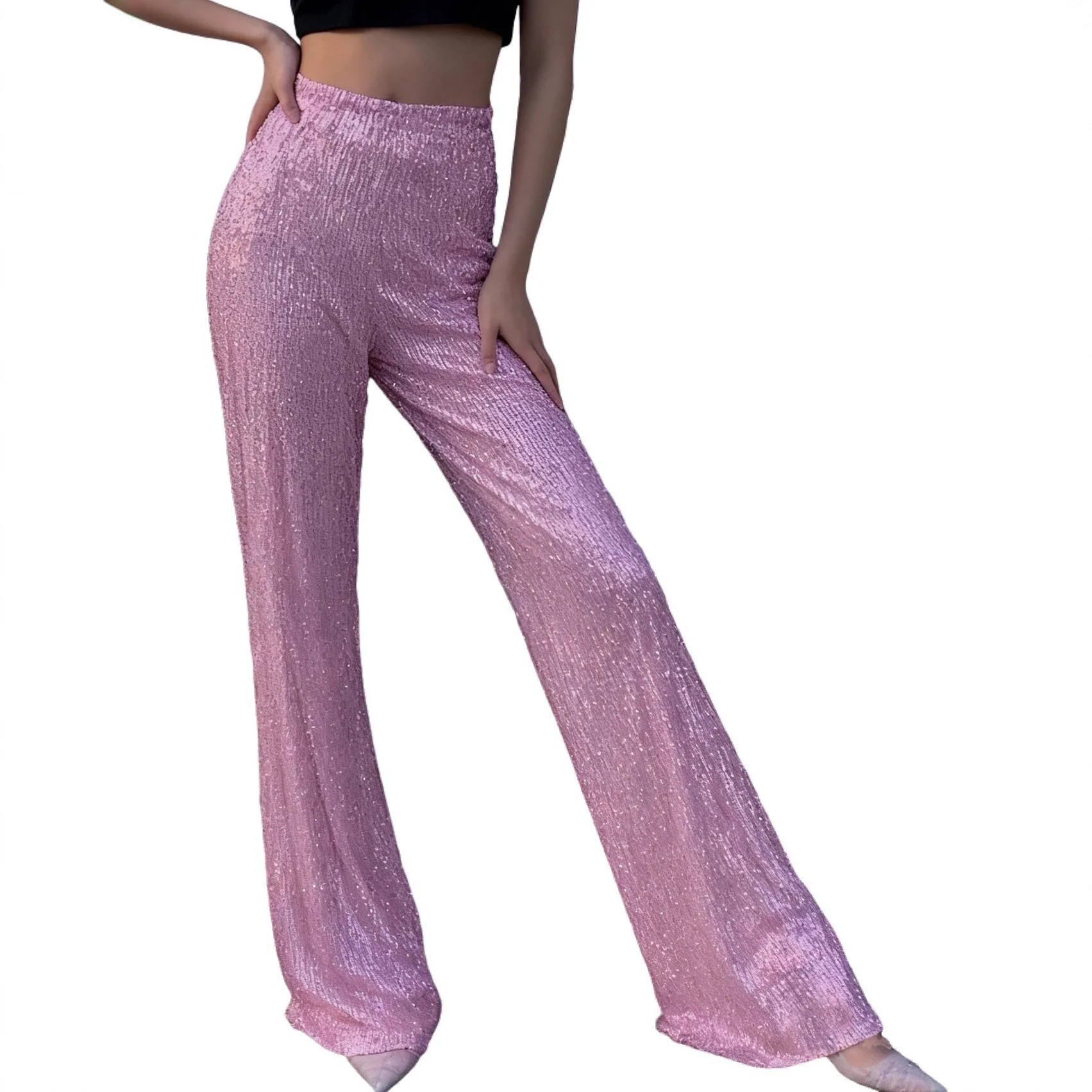 

2026 High Fashion Sequin Pants Women Slim Fit Straight Leg Trousers Shiny Glitter Party Club Wear Elegant Casual Sequin Pants