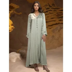 Mulheres muçulmanas vestido hijab 2 peça conjunto eid lanterna manga maxi vestido longo roupas islâmicas caftan quimono grande balanço abaya vestidos