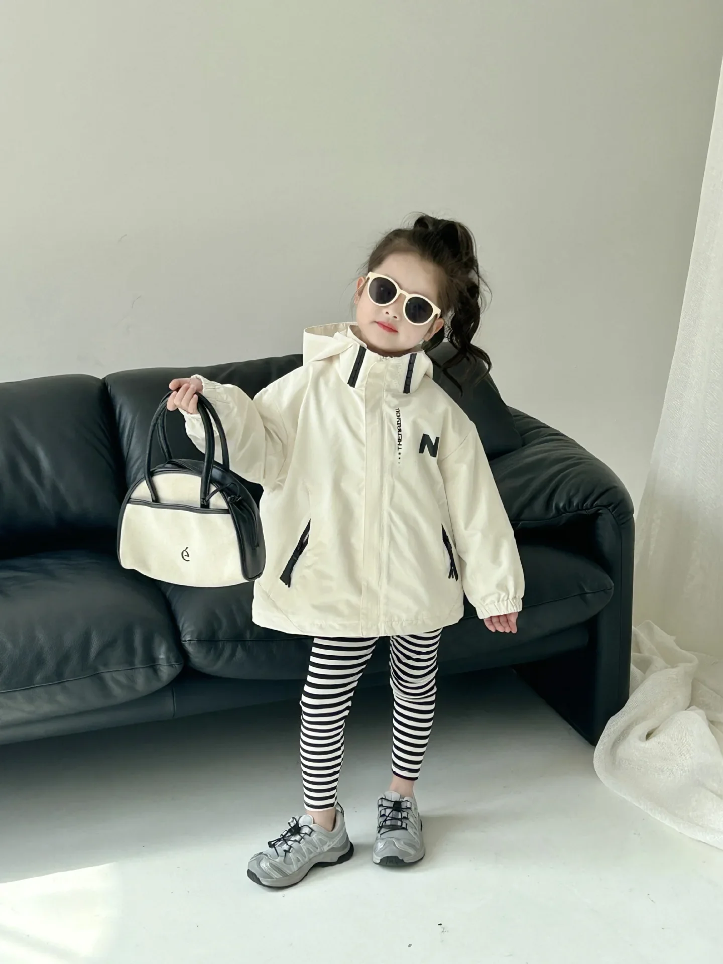 Girl Jacket Coat 2024 Autumn New Children Wear Korean Style Children Wear Girl Hooded Zipper Storm Jacket Baby Fashion Coat