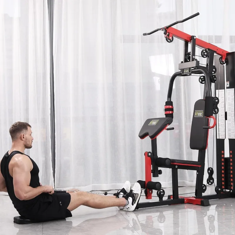 Equipamento de treino multifuncional com prensa de pernas, equipamento de exercício para casa com sistema de polia