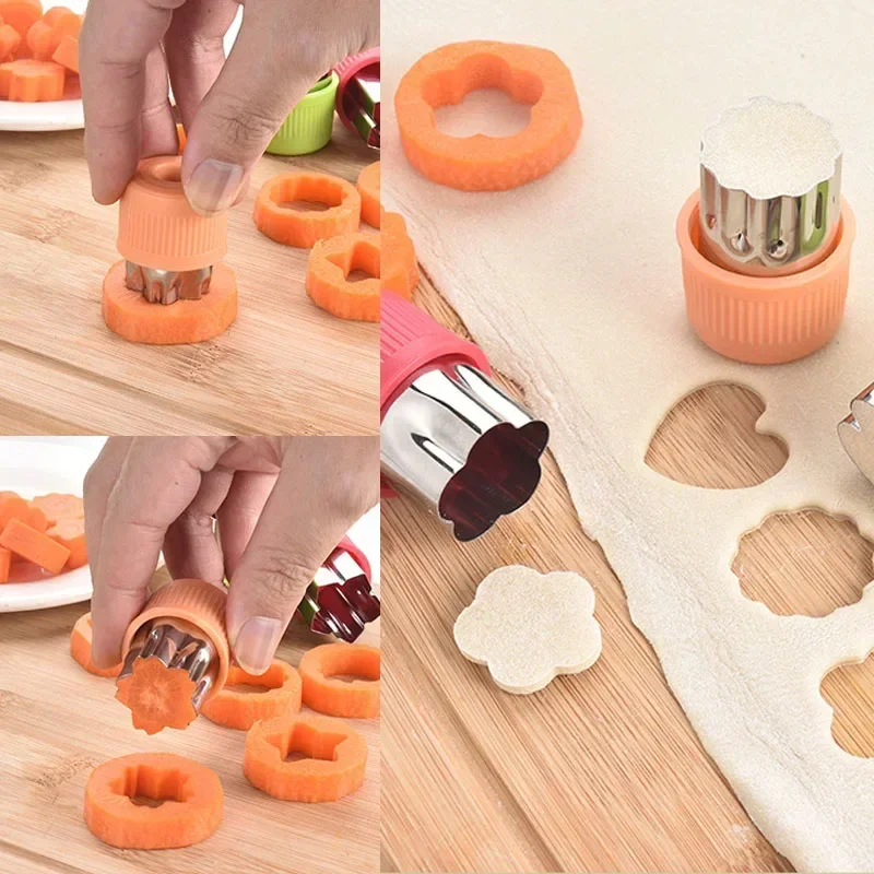 3/12Pcs Star Heart Shape Vegetables Cutter Plastic Handle Portable Cook Tools Stainless Steel Fruit Cutting Die Kitchen Gadgets