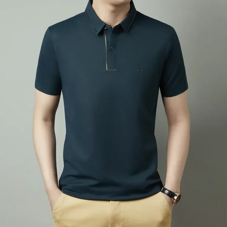 Neues Herren-Poloshirt Nahtlos Premium Luxuriöser Cooler Stoff Business Casual Golf Slim Fit Bluse Kragen T-Shirt – Detail 13