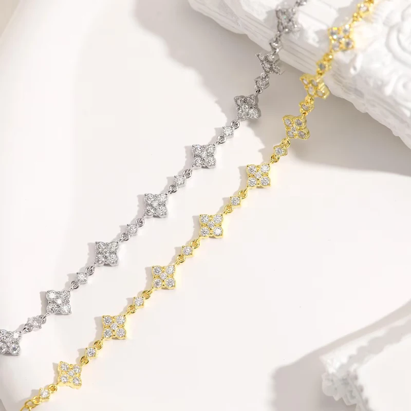 

Ehhai GRA Certified Full Moissanite Clover Flower Bracelet for Women 14k Gold Filled Chains for Wedding Jewelry Gifts Pulseras