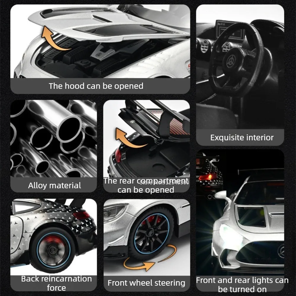 1:22 GT3 300SL Car Model Toy Sound Light Pull Back Models Shock Absorption Front Wheel Steer Vheicle for Lover Anniversary Gift