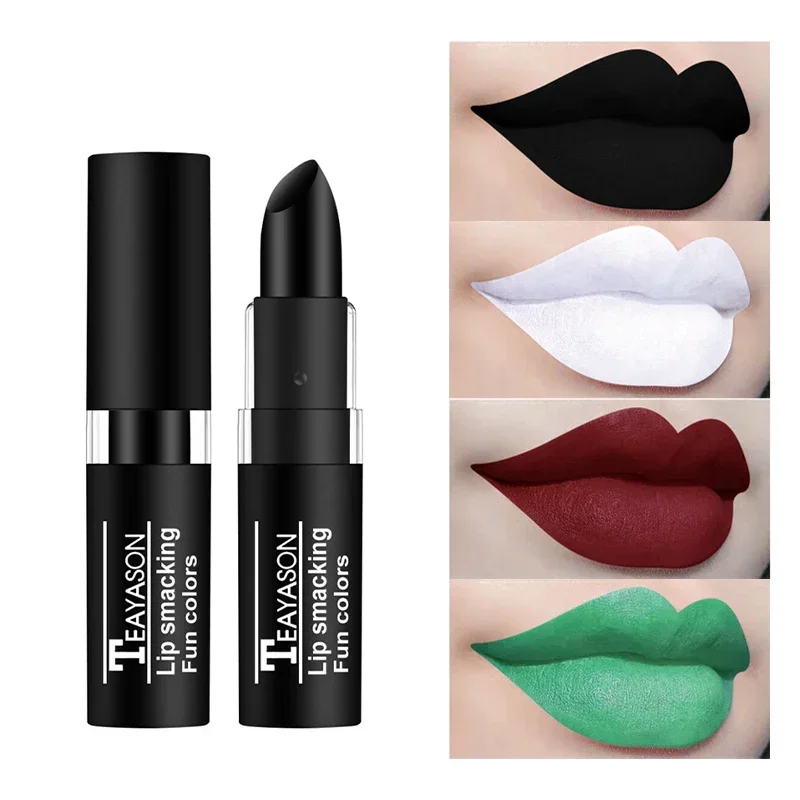 Rossetto opaco a lunga durata Impermeabile Nero Verde Bianco Lucidalabbra Tinta labbra Natale Halloween Party Body Paint Trucco