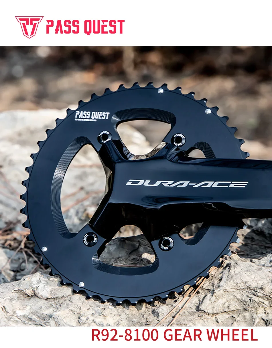 PASS QUEST-Sprocket AERO Crankshaft Set, Round Black, 9-11 Speed, Road Bike, Gravel Bike, BCD110, R8100, R7100, R9200, 2X, 46T,