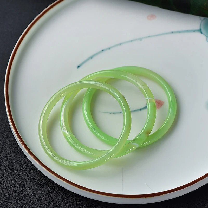 Natural Grape Color Green Chalcedony Agate Round Bangle With Texture Transparency Bracelet Jewelry Quality Accessories