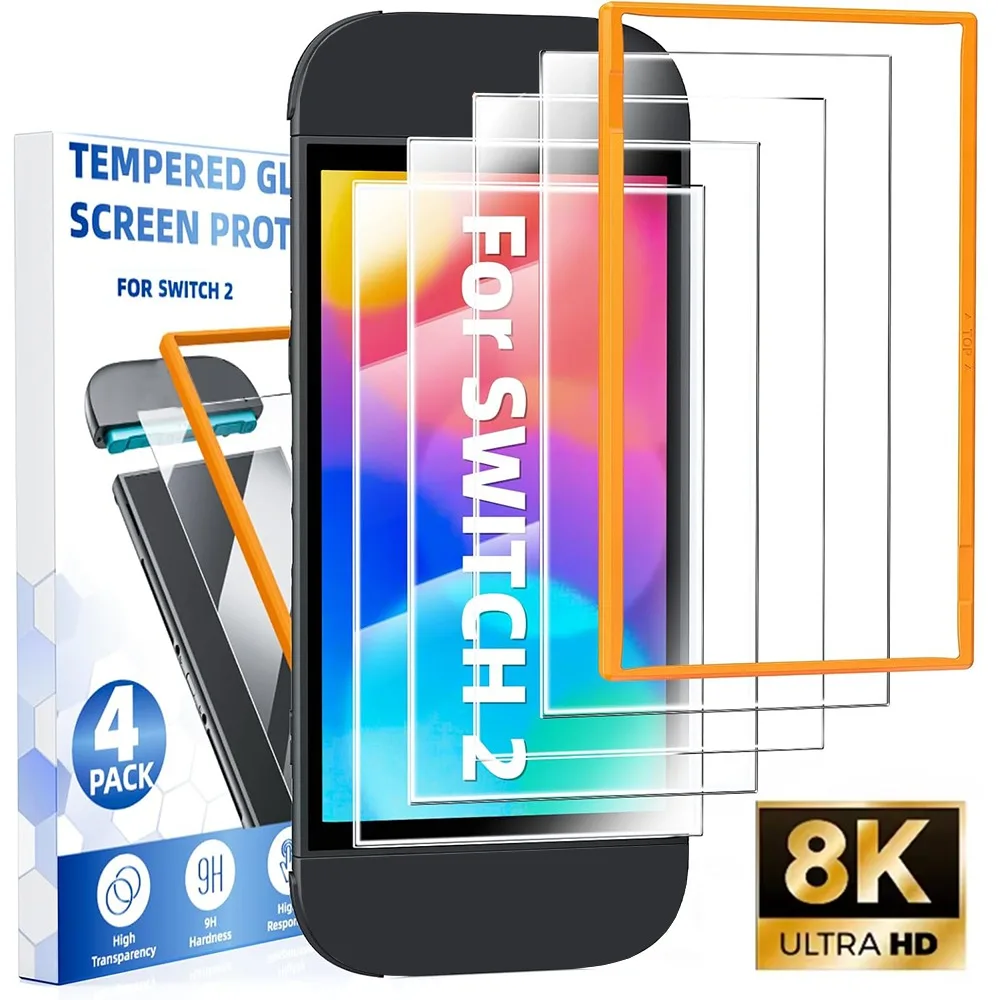 1-4pack verre trempé avec cadre d'alignement pour Nintendo Switch 2 protecteur d'écran HD Film de protection pour Switch 2 accessoires