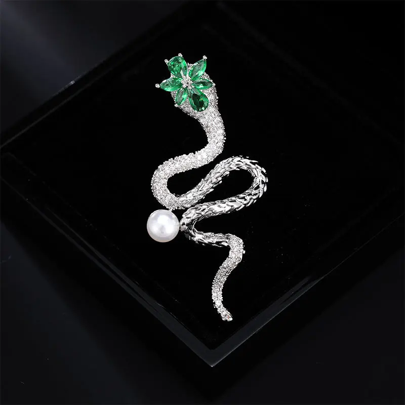 Креативная модная брошь в виде змеи с пресноводным жемчугом, ретро-темперамент, брошь в виде животного зодиака, булавка
