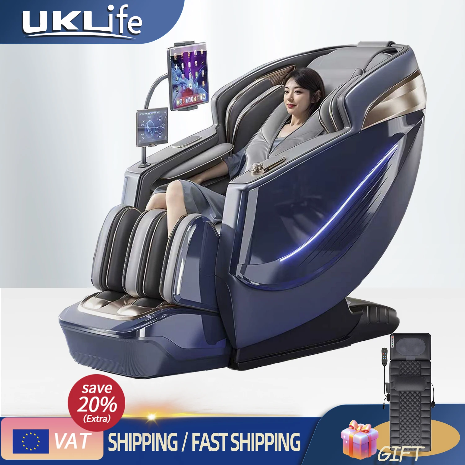 

6D Massage Chair Zero Gravity SL Track Body Recliner with Heat AI Voice Control Thai Stretch for Home Office Use