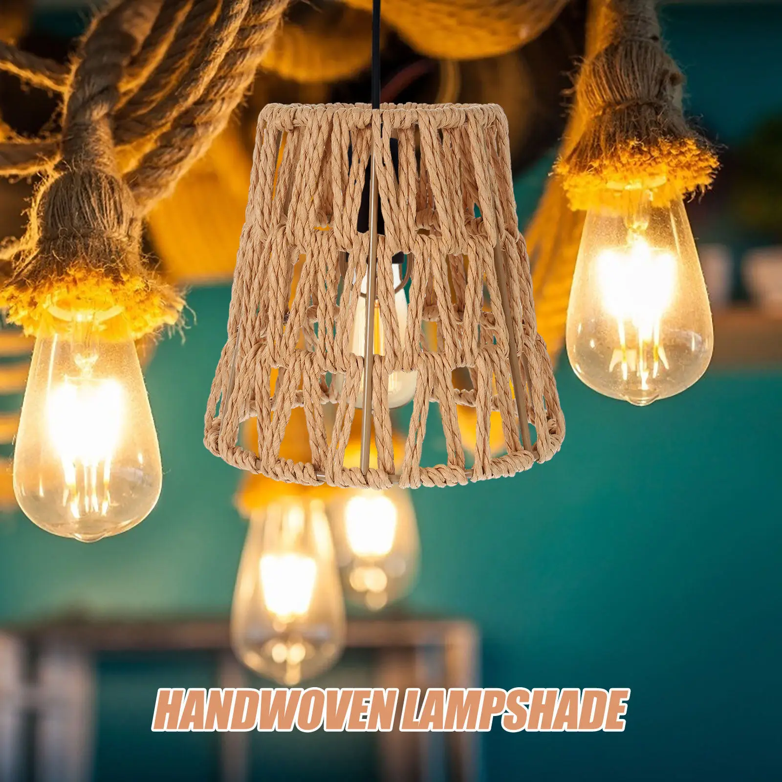 

Paper Rope Woven Lampshade Rustic Ceiling Lamp Cover Lightweight Pendant Lamp Shade Warm Atmosphere Indoor Light Cover