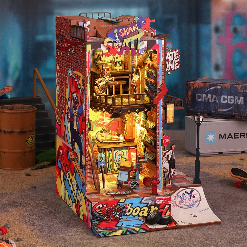 

DIY деревянный кукольный домик, скейт-арена, миниатюрный комплект мебели, книжный уголок, 3D модель здания, сборная игрушка для взрослых, Рождественский подарок Casa