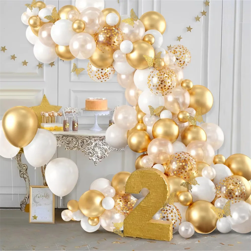 

White Gold Balloon Garland Arch Confetti Latex Baloons Graduation Happy 30th 40th 50th Birthday Party Decor Adults Baby Shower