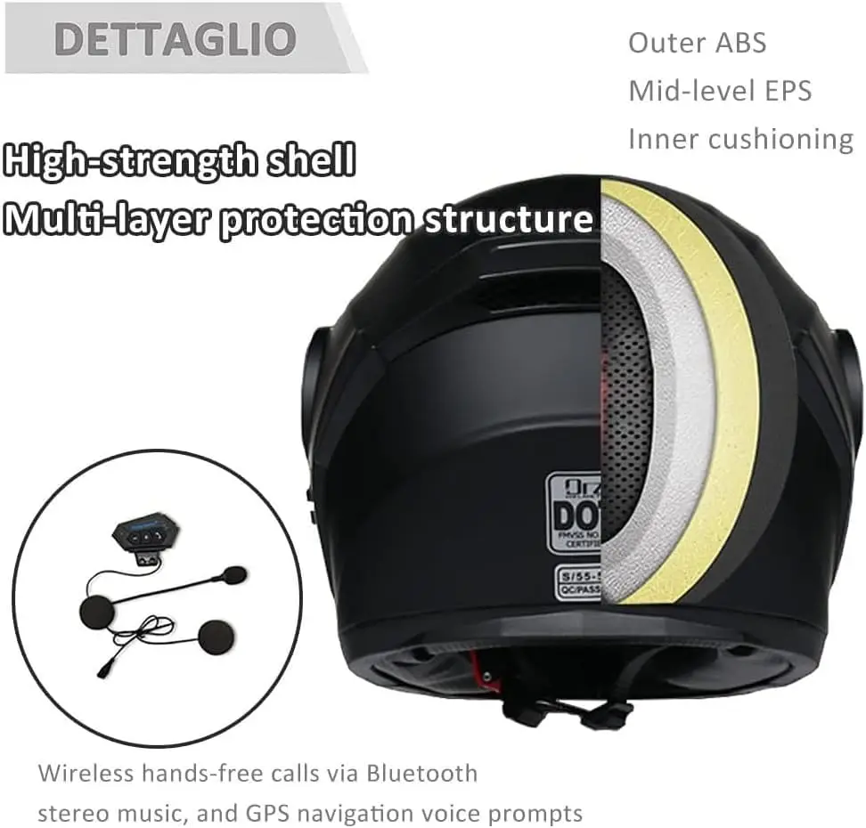 Bluetooth Modular Motorcycle Helmet DOT/ECE Approved Full Face Flip up Anti-Fog Double Visor Helmet Built-in Dual Speaker with M