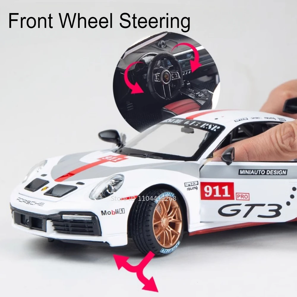 1:24 911 GT3 RSR Panamera Modello di auto sportiva Porte giocattolo Aperto Pressofuso in metallo Suono leggero Tirare indietro Modelli di veicoli Ornamenti Regali