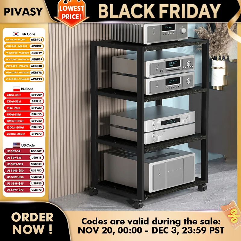 2-5 Tier Speaker Stand 360°Wheel Audio Rack Sturdy Metal Frame Amplifier Shelf 40x50cm Storage Bracket For Home Theater Radio DJ