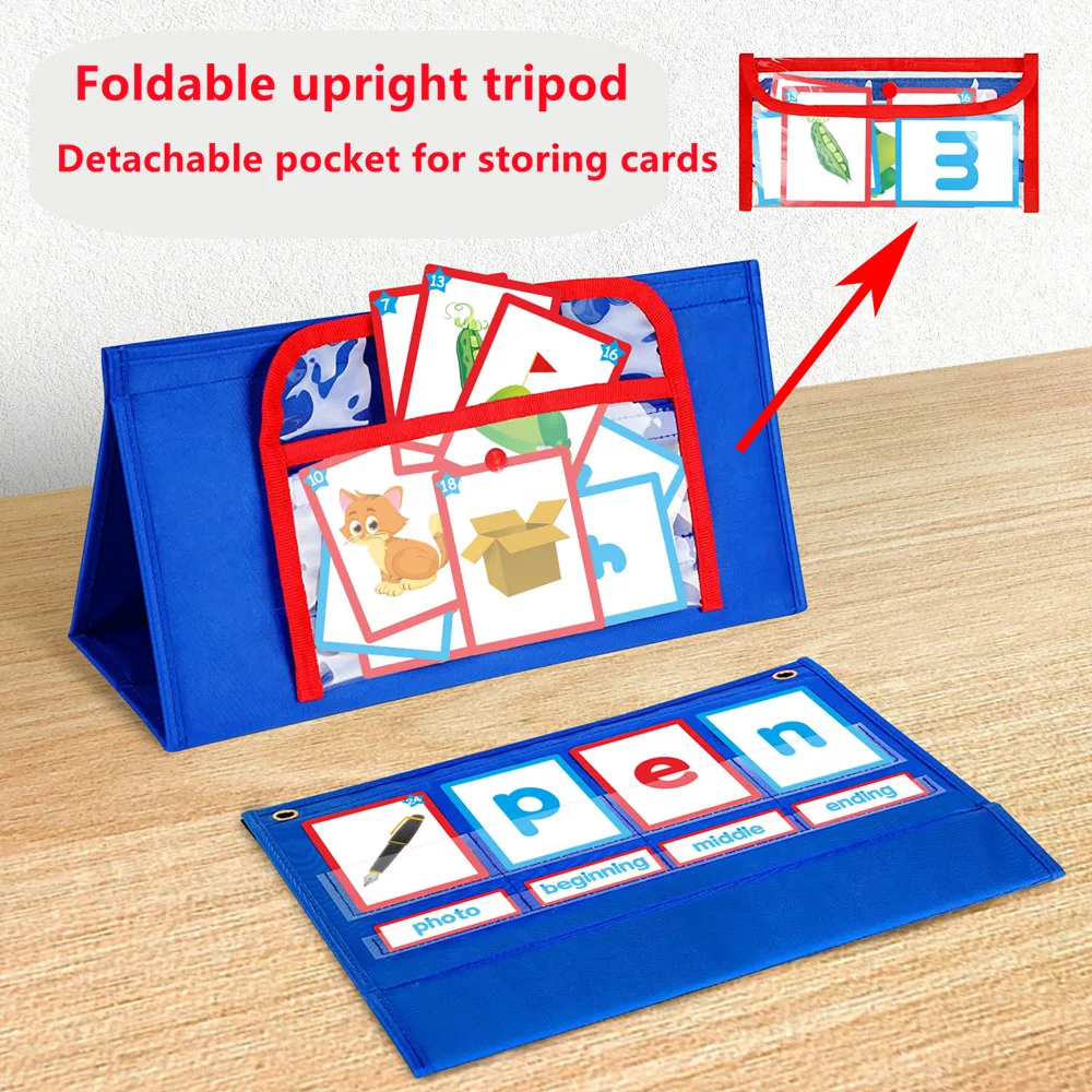 15'' CVC Words Phonics Games Letter Spelling Toys Preschool Teaching Aids Foldable Flet Board Pocket Chart Classroom Hanging Bag