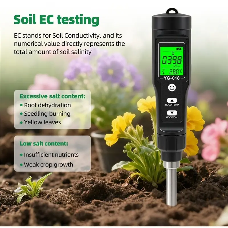 PHFU-Rechargeable 7-In-1 Soil NPK Tester EC Moisture Temp Fertility Meter High Precision Detachable Probe