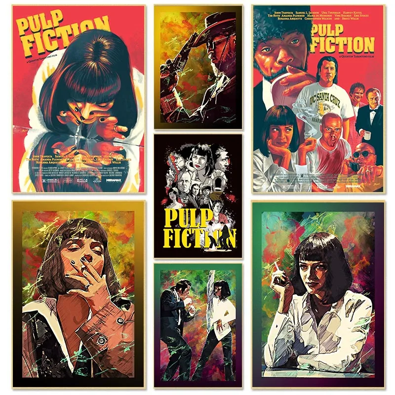 Classic Movie Posters Pulp Fiction Characters Retro Canvas Painting Vintage Film Wall Picture Home Bar Movie Theater Decoration