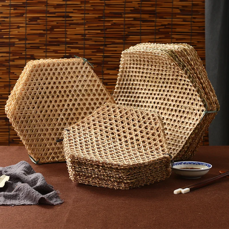 Dragon Boat Festival handmade wormwood bamboo weaving 5 holes 6 holes hexagonal bamboo mesh pad anti-stick bamboo