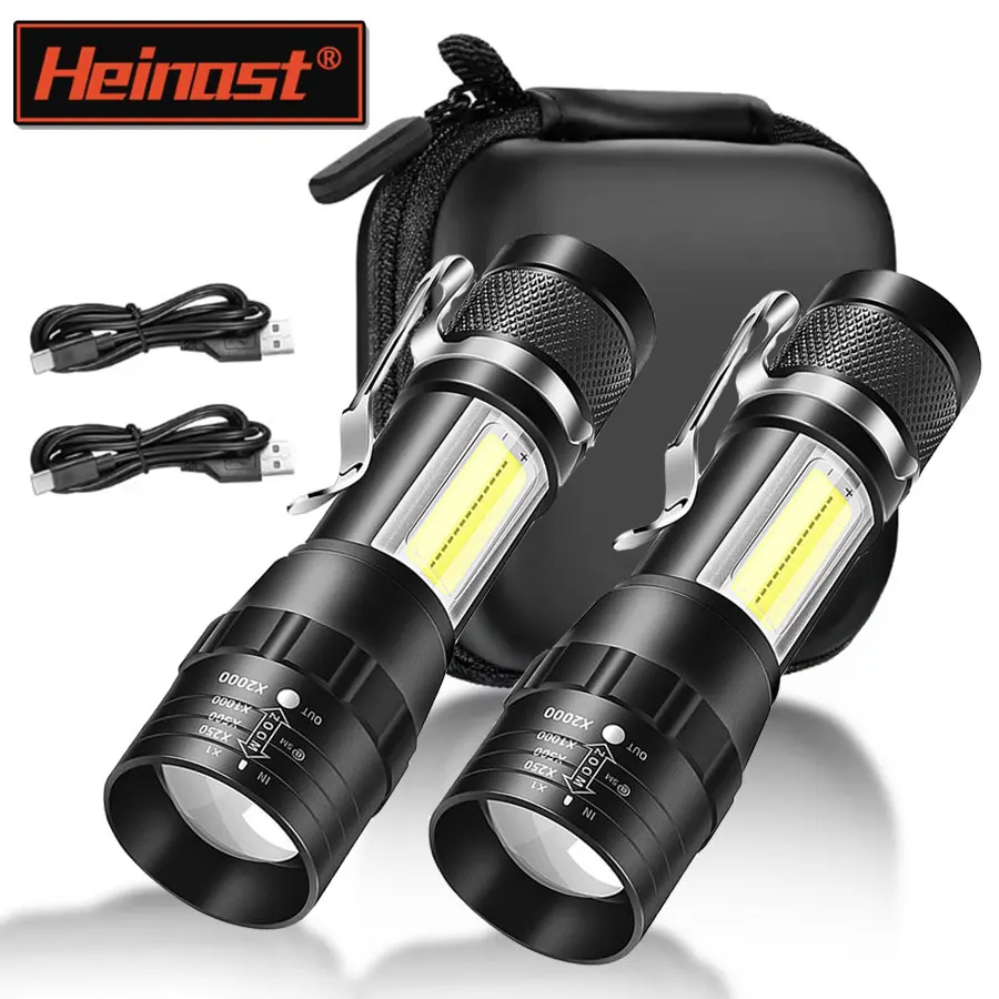 المحمولة LED + COB قابلة للشحن المدمجة تلسكوبي التكبير التكتيكية مصباح يدوي مع كليب في الهواء الطلق الطوارئ ABS الشعلة Waterproot