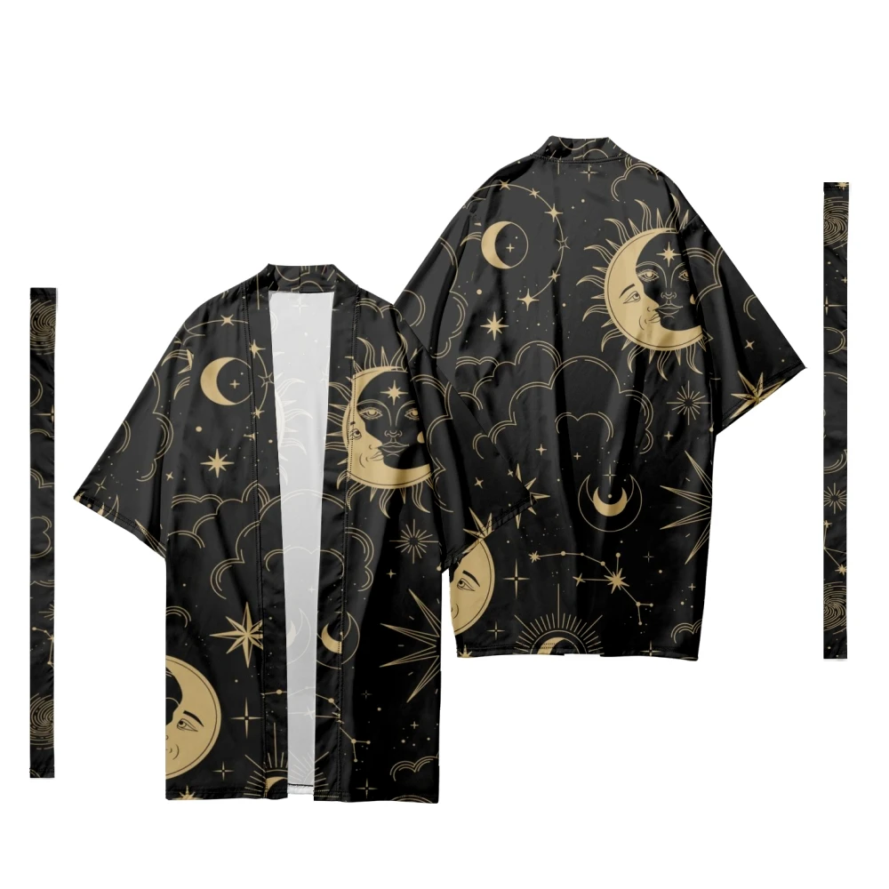 

Men's Japanese Long Kimono Cardigan Men's Samurai Costume Kimono Moon Star Space Pattern Kimono Shirt Yukata Jacket 10