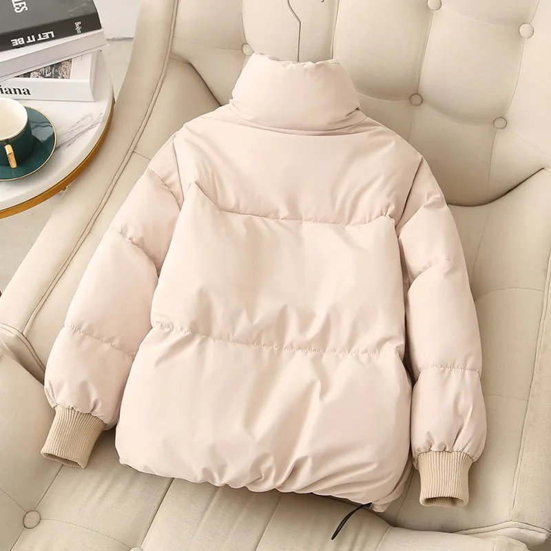 2024 new cotton-padded jacket women\'s short bread clothing thick warm solid color necked cotton winter coat Korean style