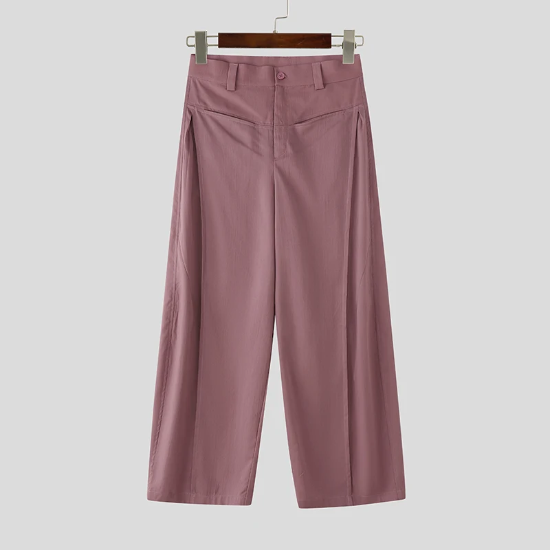 

INCERUN Men Wide Leg Pants Solid Color Button Joggers Casual Trousers Men Streetwear Loose 2025 Fashion Leisure Long Pants S-5XL