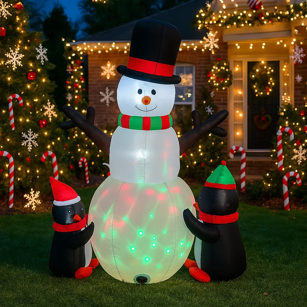 Decorazioni natalizie da 6 piedi Pupazzo di neve gonfiabile Pinguino Giocattoli Ornamenti da giardino per la casa con decorazioni a LED Forniture natalizie Giardino esterno