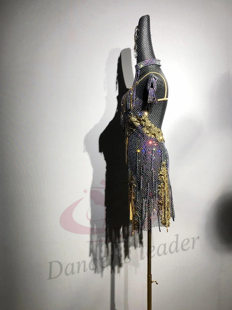 Tancerze latynoamerykańscy, dorosłych, dzieci, ekskluzywna, szyta na miarę sukienka z siateczki z diamentami i kwiatami, sukienka do występów tango i samby z kamieniami AB.