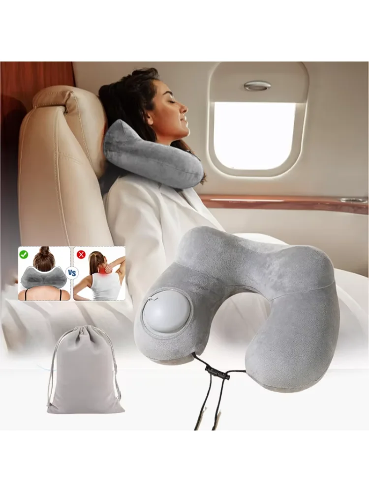 U-shaped Inflatable Travel Pillows Portable Air Pillow Neck Support Cushion Comfortable Sleeping Pillow Press To Inflate Pillow