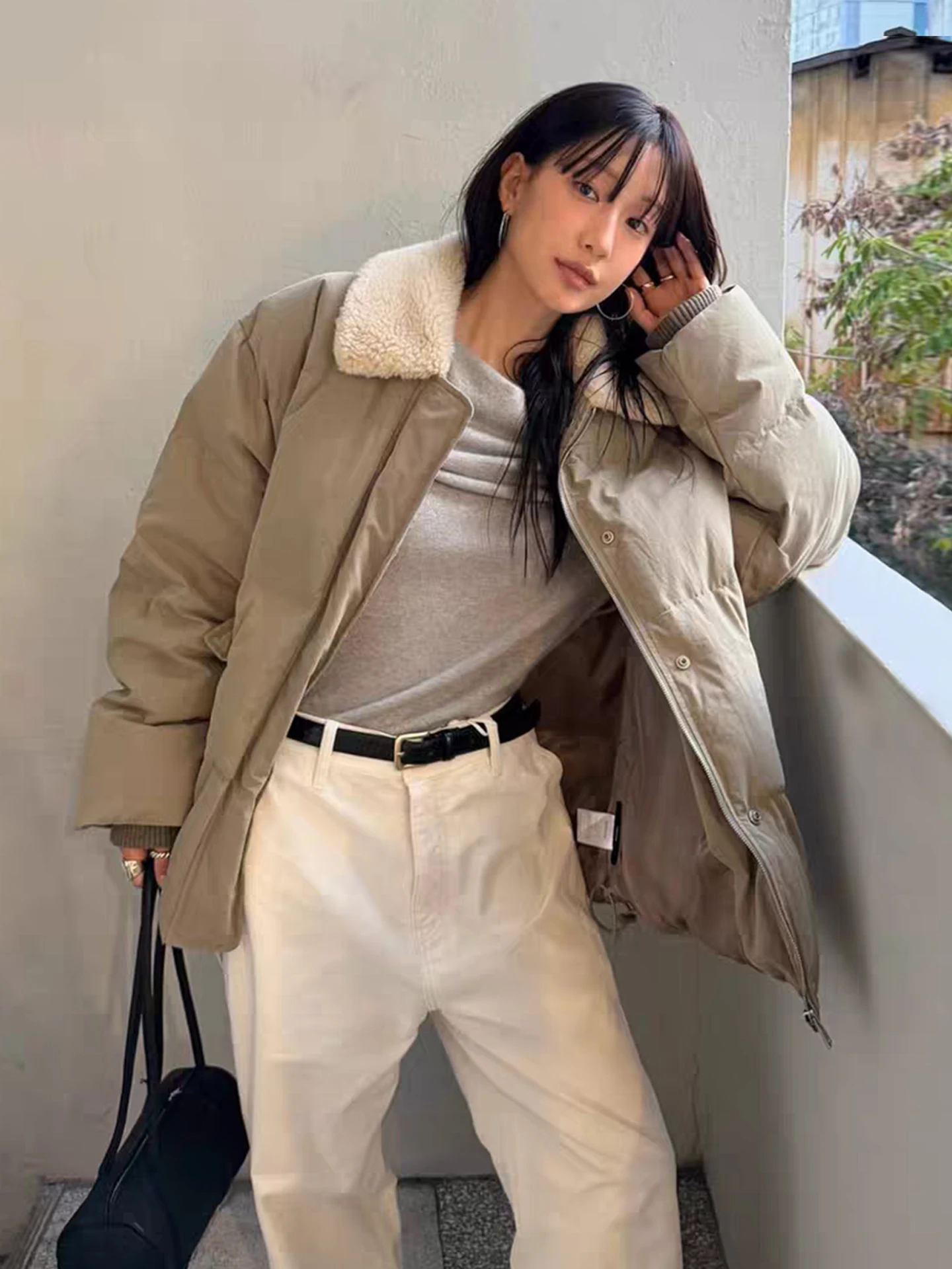 

Women's Parka Style Duck down Jacket Loose Fit Winter Coat Thickened Fur Collar Short Cotton Outerwear Commute Fashion