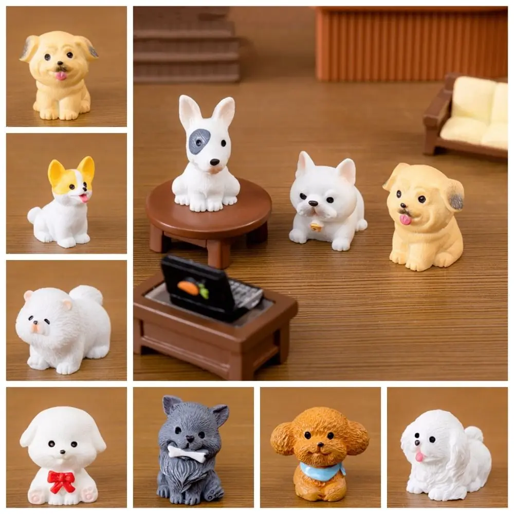 Resin Cute Dog Figurines Miniatures Realistic Cartoon Animal Figurines Handmade Funny Micro Landscape Ornaments Balcony