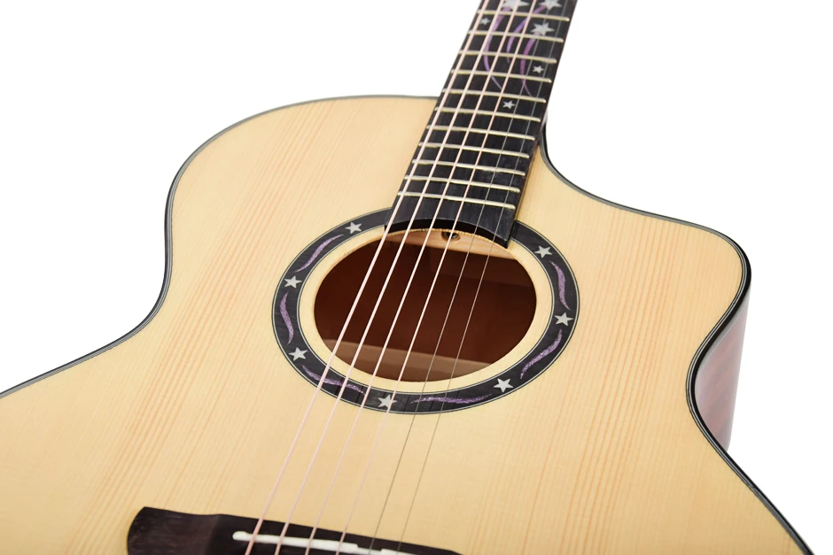 Hooqu القيثارات الرخيصة 6 سلاسل للبيع الصينية الملونة خشب التنوب الصلب المصنع مباشرة القيثارات الصوتية