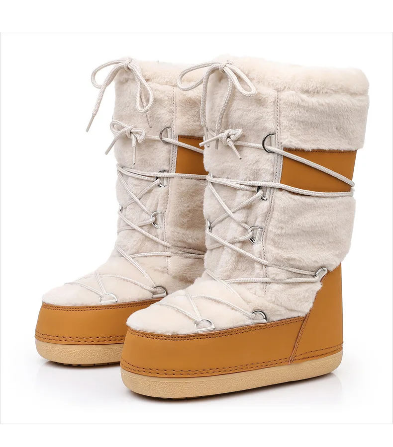 -40c Womens Shoes 2024 New Ladies Thickened Ski Space Lamb Fur Splicing High Platform Snow Boots