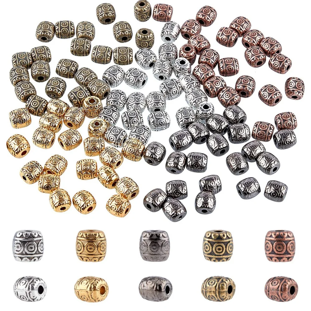 50Pcs 6mm Barrel Carved Tibetan Metal Spacer Beads for Jewelry Making DIY Bracelet Connector Charms Beads Antique Silver Color