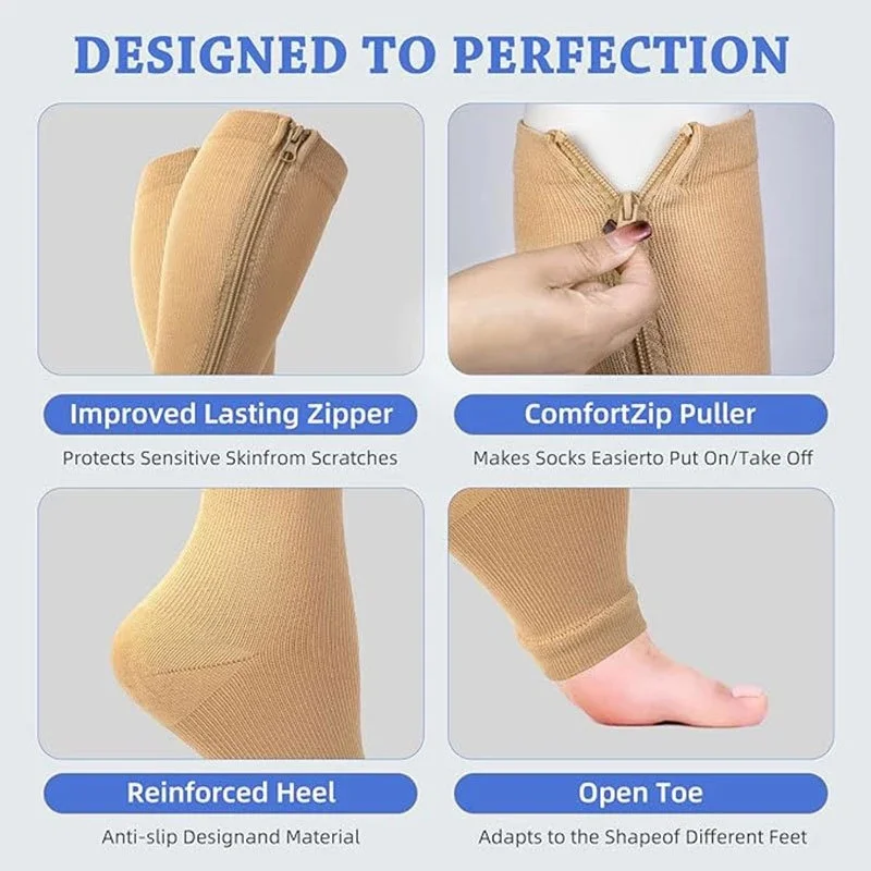 1/2/3/4Pairs Zipper Compression Socks High Elasticity Fitness Running Anti Fatigue Varicose Vein Edema Support Outdoor