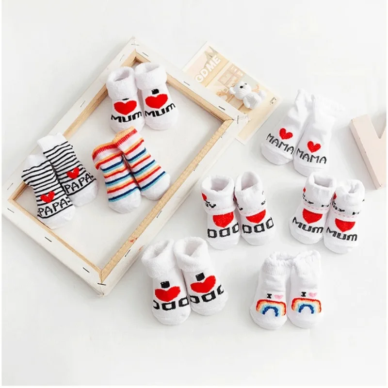 Baby Soft Cotton Socks Cute Love Mama Girls Boys Warm Socks Newborn Toddler Stripe White Socks Clothes for 0-6M Infant Stuff