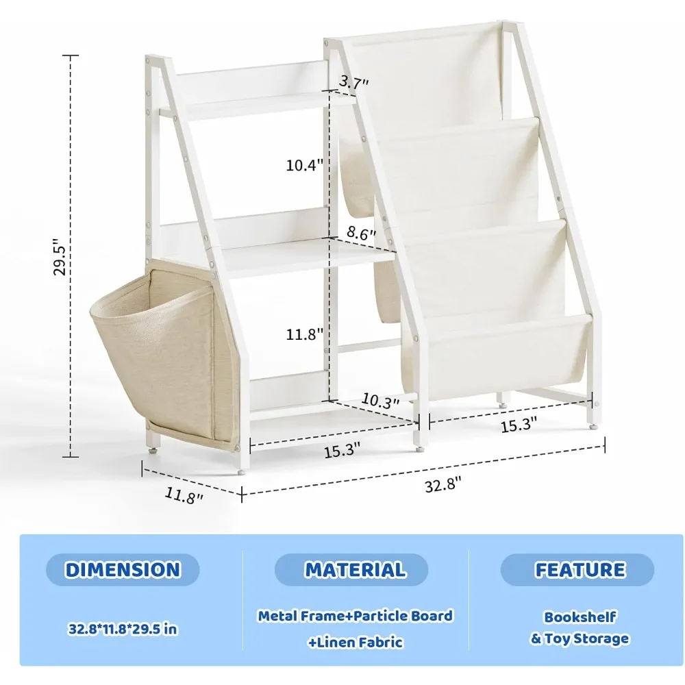 Kids Bookshelf and Toy Organizer, 3 Tier Bookshelf for Kids, Montessori Bookcase Book Shelf for Kids Rooms, Bedroom, Playroom