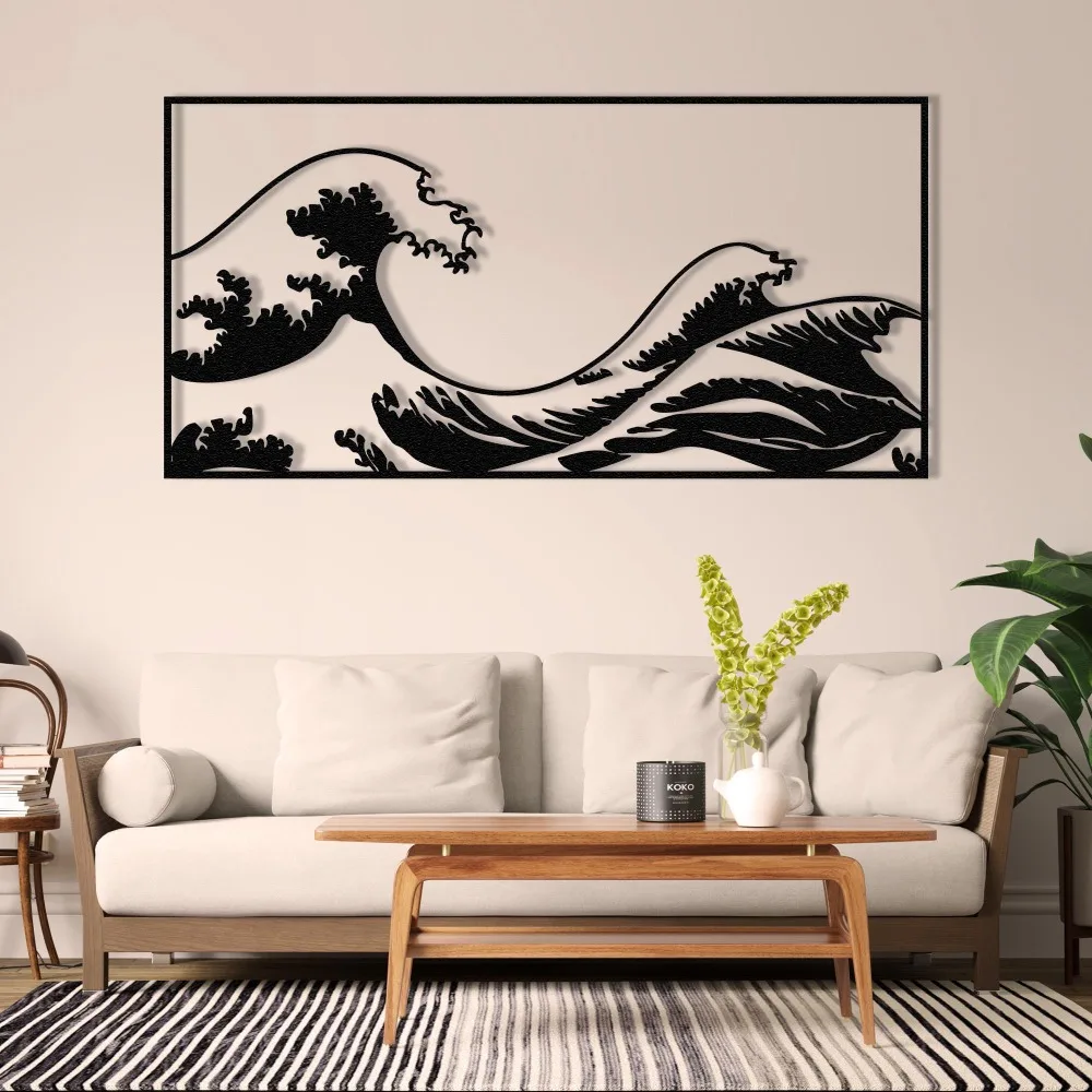 CIFBUY Iron Wall Art Great Wave Metal Sculpture Rustproof Ocean Decor for Home Office Indoor Outdoor Hanging Gift Wall Art