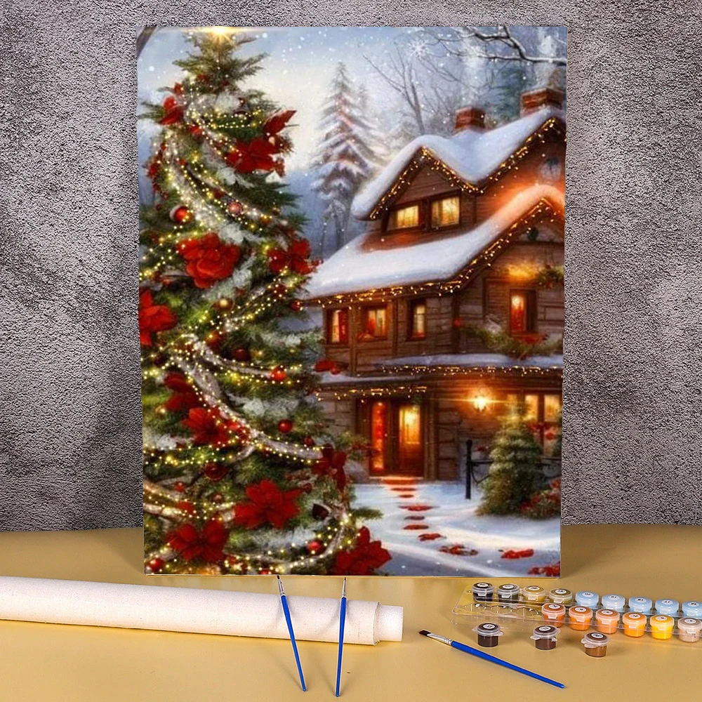 

2024 New Oil Painting By Numbers Christmas Snow Town Handmade Draw On Canvas Picture Landscape Home Decoration Unique Gift