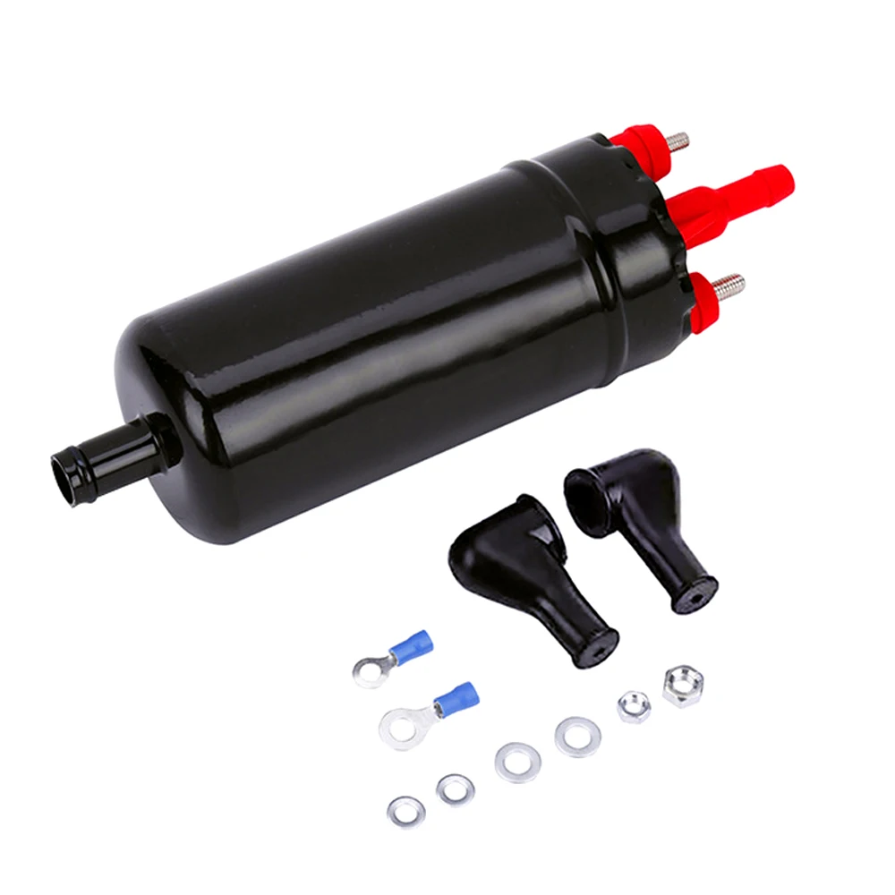 

Universal Inline Fuel Pump 12V Black+Red Plastics+Metal Inlet 12mm/0.47" Outlets 8mm/0.31" Replace 0580464070 0580453911